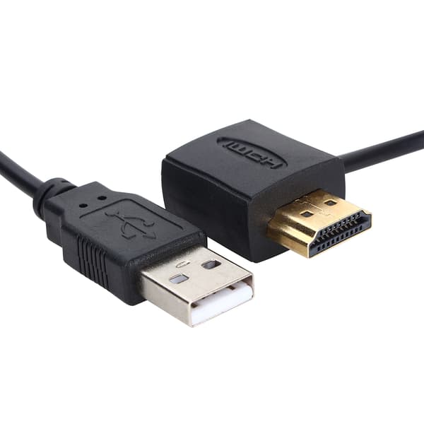 HDMI Han til Hun Adapter 50cm USB 2.0 Oplader Strømkabel