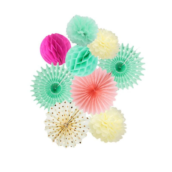 9 st Papper Blomboll Honeycomb Ball Papper Fläkt Blomster Set Showcase Tak Layout För Hem Mall Festival Party Dekor