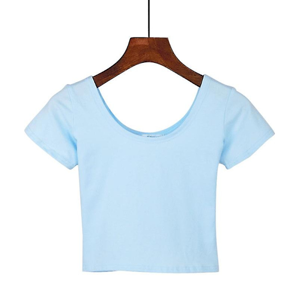 U-hals Sexet Crop Top Dame Kortærmet T-shirt T-shirt Basic Stretch T-shirts Kvinder Harajuku Slank Kvinder Top Til Kvinder Tøj G XL