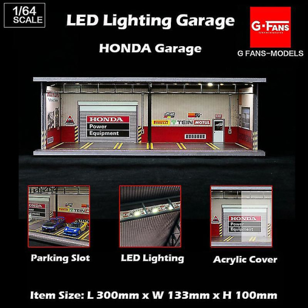 Hhcx Diorama 1:64 Model Bil Garage Led-belysning Usb-stik Pakning Slot Display Køretøjsstation Porsche