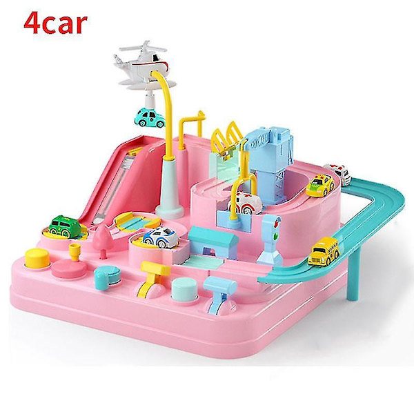 Hhcx-cute Pink Racing Rail Car Model Racing Educational Toys Track Car Adventure Game Brain Game Mechanical Interactive Train Toy B 4car NO BOX
