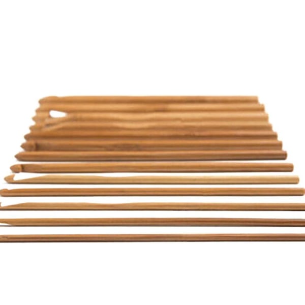 12 stk bambus trehåndtak heklenåler 3mm-10mm strikket nålgarn Håndverk