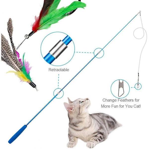 Kattfjäderleksak, 2st infällbara kattspöleksaker och 10st ersättningsteaser med Bell Refills, Interactive Catcher Teaser och rolig övning