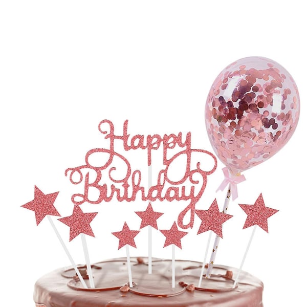 1 sæt kagekort Brugervenligt glitterpapir Pentagram fødselsdag Topper ballonsæt til børn D