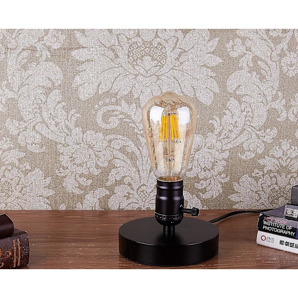 Retro Sengelampeholder E26 E27 Industrielt Lille Bordlampe Med Stikledning Tænd/Sluk