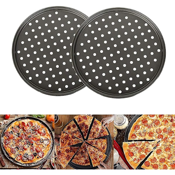 Pizzabakesett, non-stick perforerte pizzabrett, for ovn, 2 stk