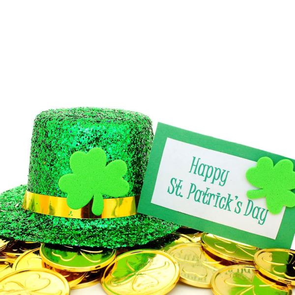 100 kpl St. Patrick's Day Shamrock Coins, Shining Lucky Plastic Coin 4-lehtinen Clover Irish St. Patrick's Day Kolikot Green