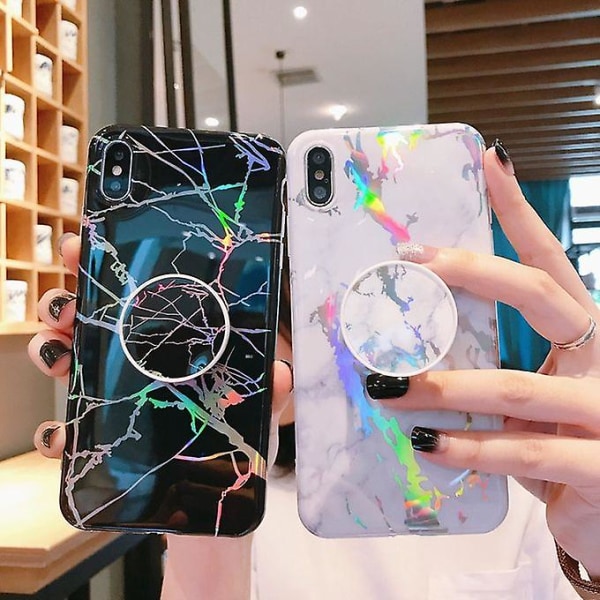 Laser Marmor Anti-Drop Tpu Skydd Cover för Iphone X/Xs, med hopfällbar hållare (rosa)