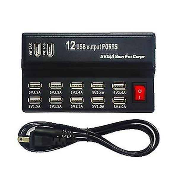 12 port usb oplader, 5v 12a smart hurtigoplader