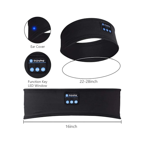 Sömnhörlurar Bluetooth Pannband, Mjuk sovande Trådlös Musik Sport Pannband