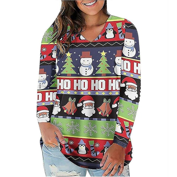 Hhcx-women Christmas Novelty Print T-shirt Jumper Xmas Blouse Tee Shirt Top Fair Isle Snowman Santa Claus 3XL