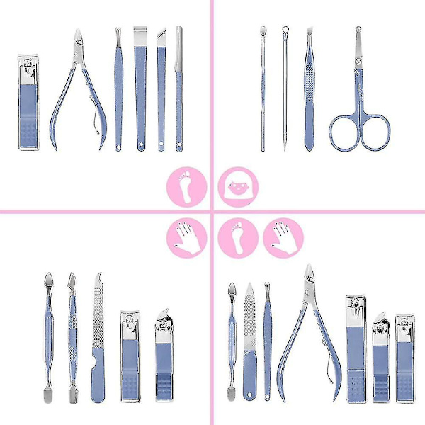 Professionell pedikyrsats Nagelklippare, Grooming Kit Nagelvårdsverktyg med resefodral i läder