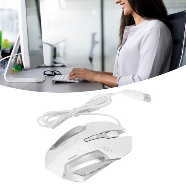 Lysende Optisk USB Kablet Gaming Kontor Bedrift Datamus Hvit