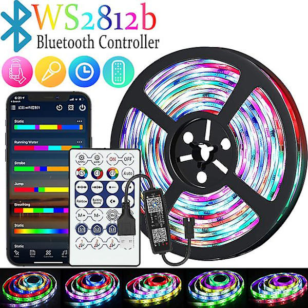 5V RGB flash farge skiftende magisk farge USB lysstang ws2812b hesteveddeløp vannbord pustende atmosfære LED stripelys (1m)