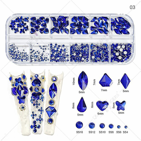 3d Glitter Nail Art Ab/färgglad Hotfix Rhinestones Flatback Crystal Diamond Gems Multi Size12 Gird Style 3