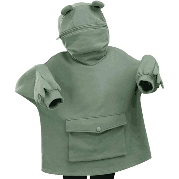 Søt frosk hettegenser for kvinner/jenter med glidelås munnhettegenser med stor frontlomme Dark Green Small