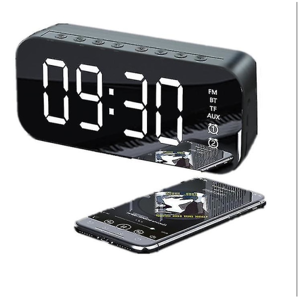 Multifunktionell LED digital väckarklocka, Azultooth-högtalare, bordsbord vid sängen självlysande elektronisk musikdosa svart black