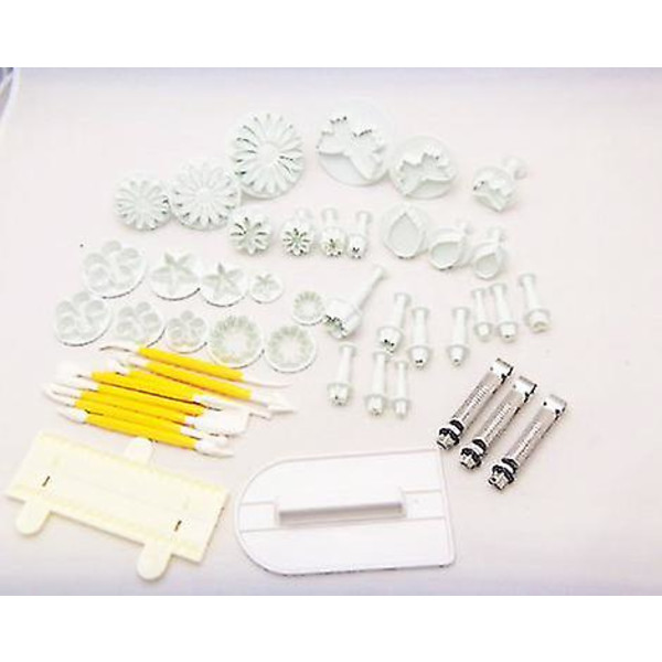 47 stk Cookie Cutter Ejector Punch + modellering + jevnere + kantdekorasjon fondant marsipan Gateau