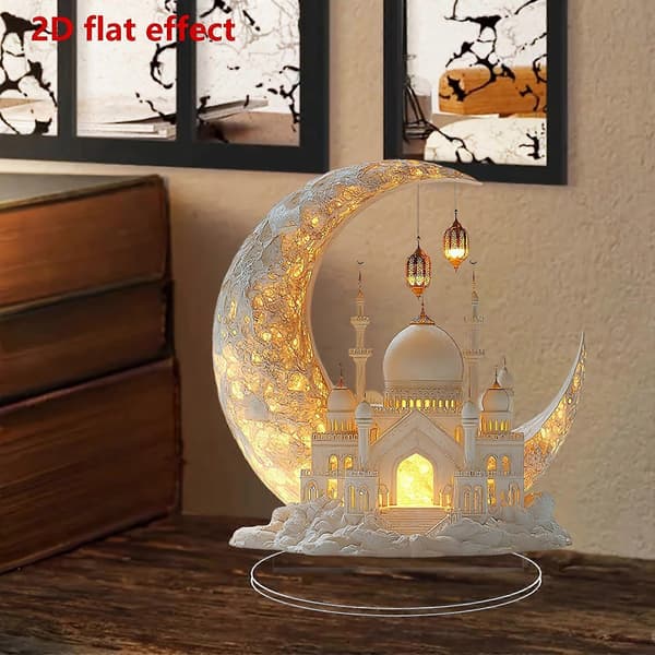 【BQ】2D Halvmåne Slott Borddekorasjon Ramadan Eid Al-Fitr Dekorasjon Feriedekorasjon