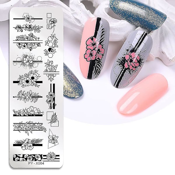 6 stk Stemplingsplater Nail Art Sett Blomst Minimalistisk Geometriske Linjer Blader Mønster Temabilde Diy Nail Art Stempel Platestempel