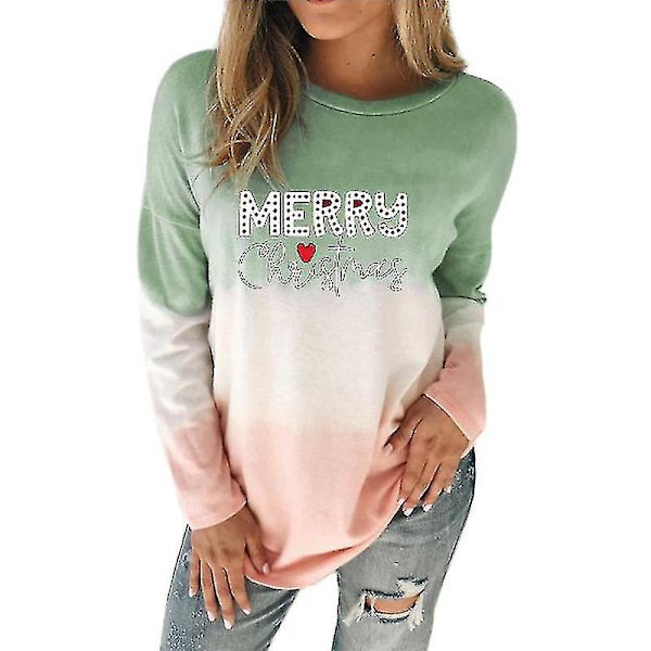 Hhcx-christmas Damer Langærmet Basic T-shirt Xmas Bluse Jumper Top Green 4XL