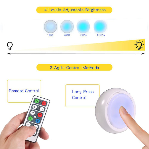 6 st Rgb uppladdningsbara LED-skåplampor med 2 fjärrkontrollbelysningar, underskåp, 16 färger
