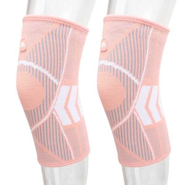 2 st Sport Knäskydd Andningsbar Nylon Stickad Knäskydd 4-sidig Elastisk Rep Knäskydd för Löpning Klättring Rosa