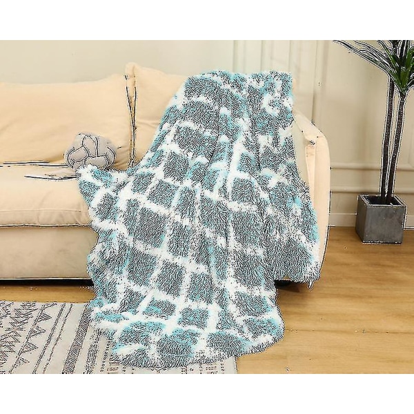 Plush Double-layer Blanket Nordic Style Sofa Tie-dye Blanket-3 Blue plaid 80x120cm