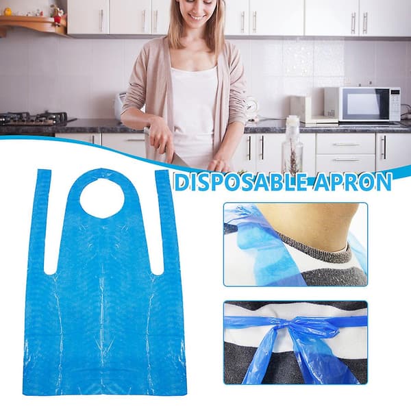 【BQ】Kök Förtjockat Plastförkläde Lätt Justerbart Förkläde Praktiska Bärbara Förkläden för Matlagning Blue 96*60cm