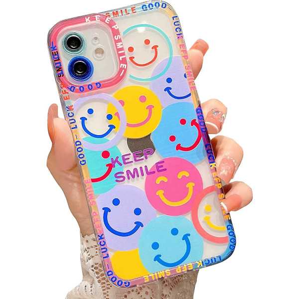 Liangnv Cute Smile Face Telefonfodral Kompatibel med Iphone 12 Kameraskydd Stötsäkert Mode Mjuk Tpu Clear Smile Flower Cover Fodral För Iphone 12