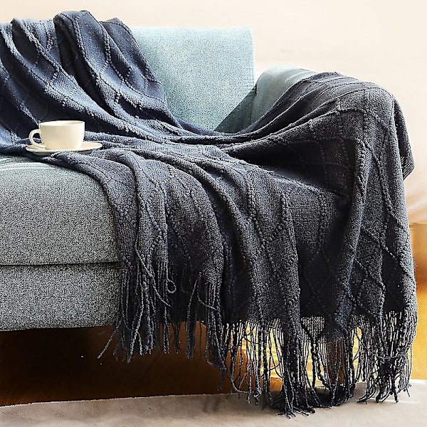 Inya Slängfilt Strukturerad Solid Mjuk Soffa Soffa Överdrag Dekorativ nordisk stickad filt Tyngd juldekor Plädar CL-dark blue 127x172cm