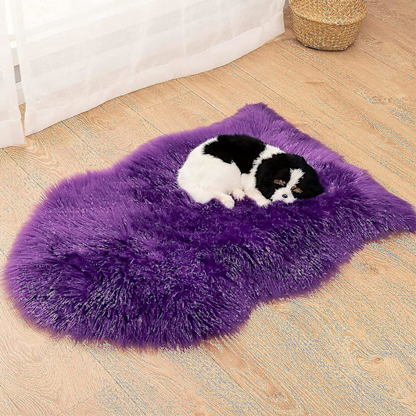 Lyxigt mjukt imiterat fårskinnsstolsöverdrag Sittdyna Dyna Plyschpälsmattor Kompatibel med sovrum, 2 fot X 3 fot, vit Purple 2 * 3 ft