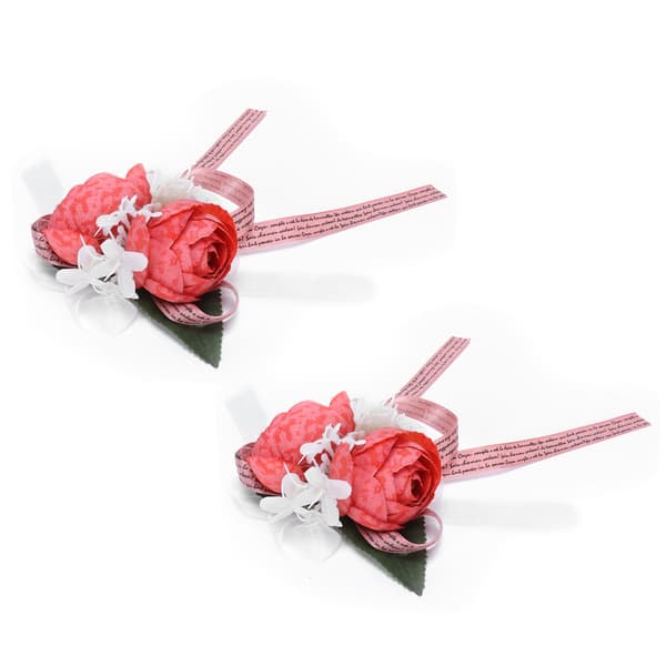 2 stk. Røde Kunstige Håndleddsblomster Brudepike Corsage Bryllupsdekorasjon