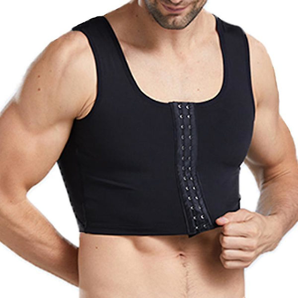 Menn Gynecomastia Shaper Ny slankende brystkontroll bryster Shapewear Undertøy Magebelter Krokkontroll Hook Black M