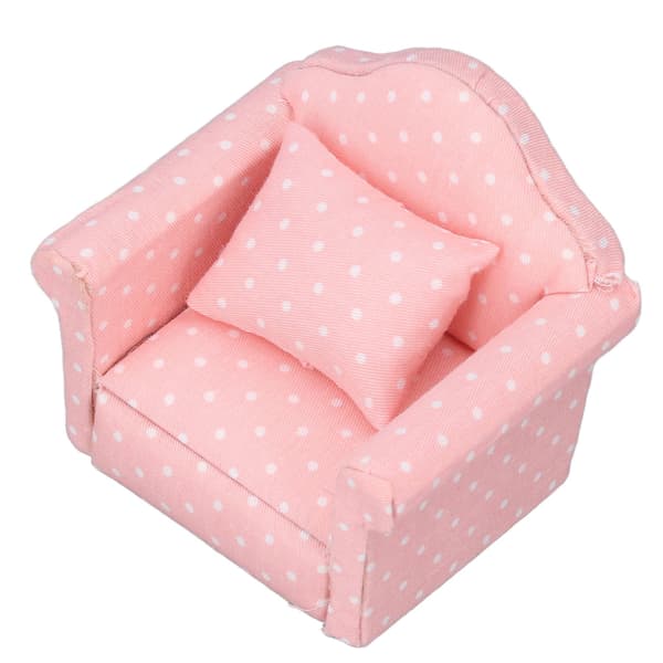 1:12 Dockhus Mini Soffa Hög Simulering Fåtölj Rosa Vita Prickar Dockhus Miniatyrmöbler