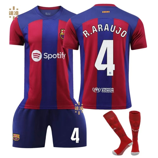 Den nye 23/24 Barcelona hjemmefotballskjorte med sokker 4 R.ARAUJO 4 R.ARAUJO L
