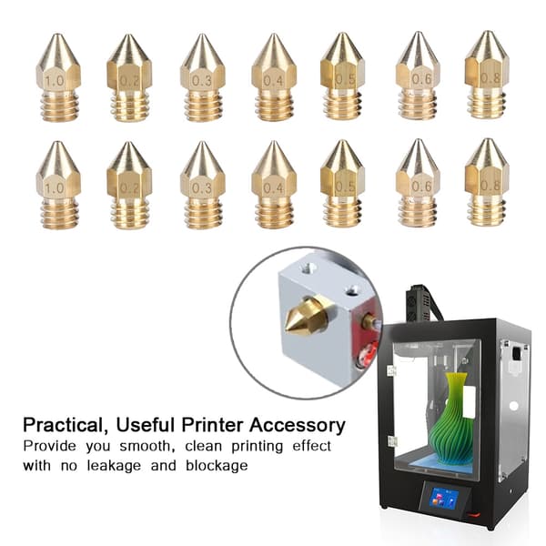 14 stk. 7 størrelser 3D-printerekstruder Messingdyse Printhovedtilbehør