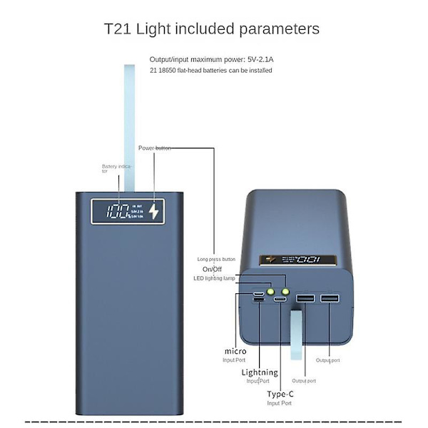21x18650 Akun säilytyslaatikko Led Light Pd Quick Qc3.0 Charge Power Bank Case Shell 15w Wireless Cha White