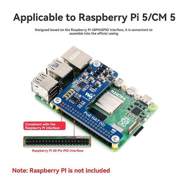 【BQ】Waveshare PoE HAT(G) för Raspberry Pi 5 Power over Ethernet expansionskort 5V 5A Stöder 802.3af/At nätverksstandard för RPi 5