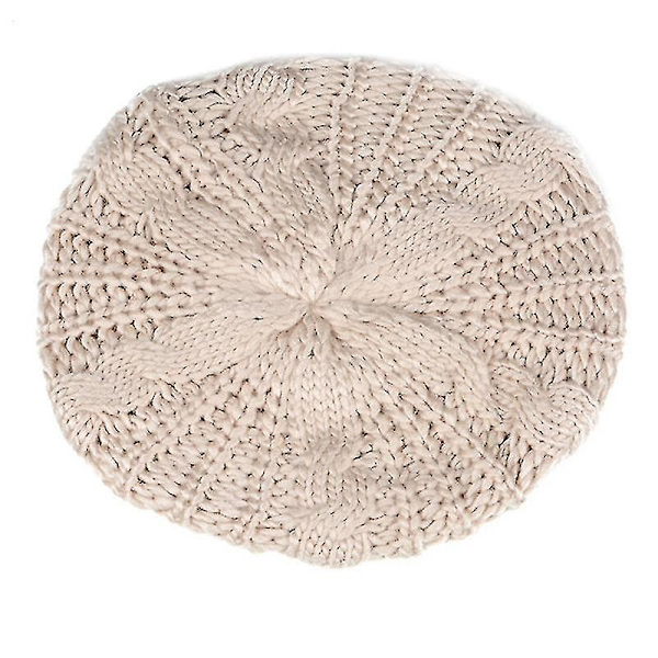 Hhcx-kvinner Vinter Varm Strikket Tykk Hekle Slouch Stretch Dame Beanie Varm Lue Beige