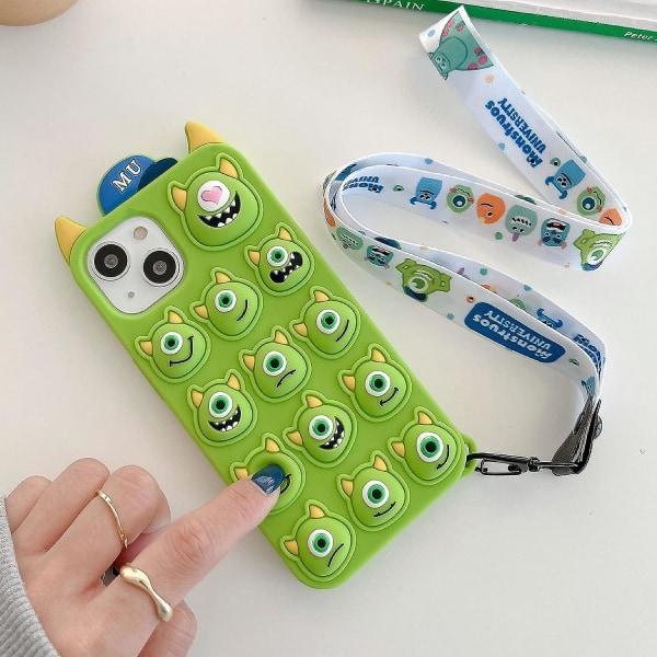 Iphone14 Plus Fodral Kawaii 3d Cartoon Söt Gröna Stora Ögon Nypa Dekompression Telefonfodral Mode Mjuk TPU Stötsäker Lämplig för kvinnor och flickor