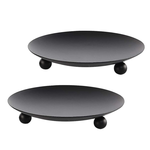 Iron Plate Candle Holder Set Of 2 Black