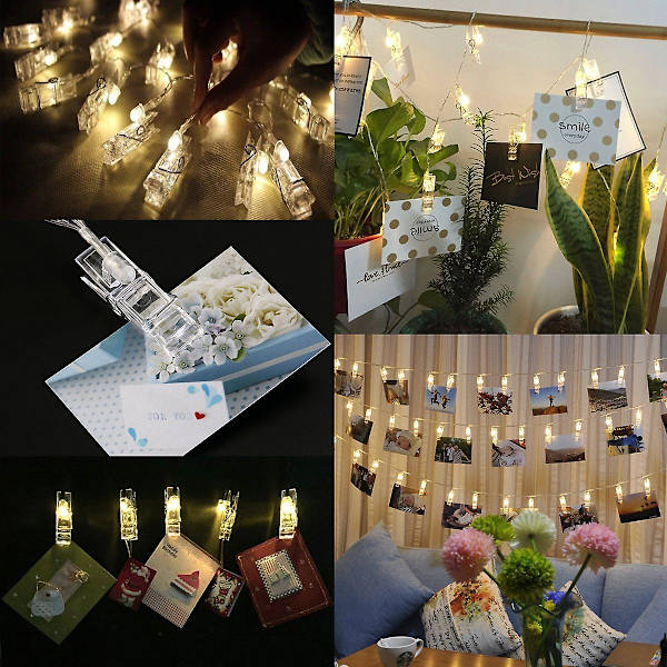 Photo Clip String Lights/20 LEDs/9.84ft(3m)peg Light/batteridriven LED Bild/foto/notiser/konstverk Hängande