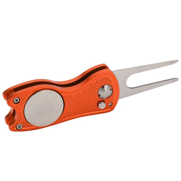 Golf Green Fork Rustfrit Stål Foldbar Divot Reparationsværktøj Magnetisk Knap Orange