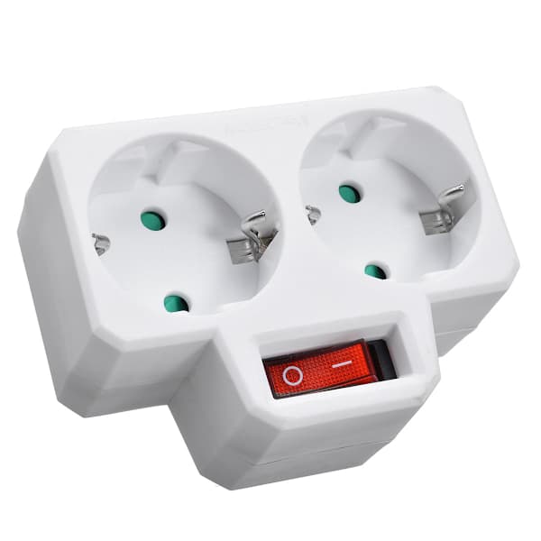 【BQ】250V Dobbelt Stikkontakt med Afbryder Hvid-FF-