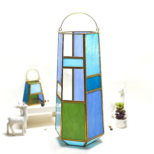 Geometrisk färg Glas Ljusskärm Vindtät Ljusstake Bärbar Ljushållare Hem Vas Ornamenter A