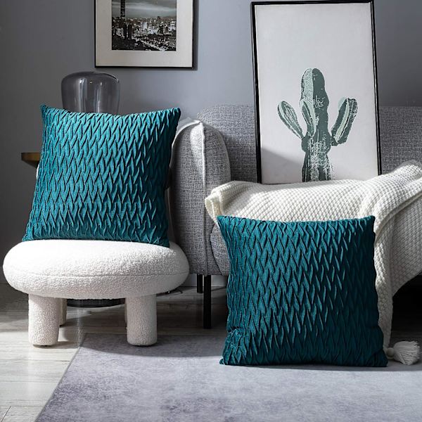 Sammets kuddfodral 30x50 cm för vardagsrumssoffa, set om 4 enkla, blågrön