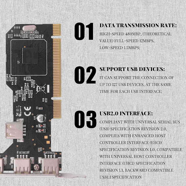Pci till usb2.0 expansionskort stationär pci till 5 usb2.0 480mbp hubchip expansionskort Black