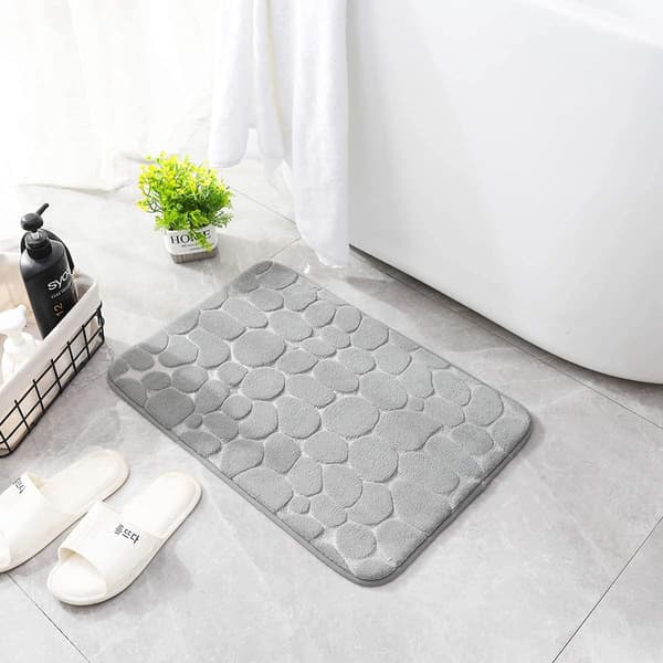 [BQ] Baderomsmatte i Memory Foam, steinmønstret, superabsorberende, maskinvaskbar, 50 x 80 cm, lysegrå