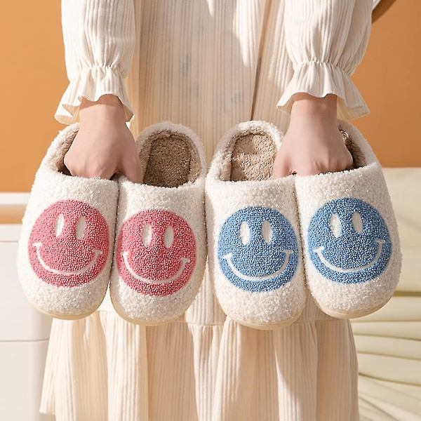 Smiley Face Tofflor För Kvinnor Och Män, Retro Mysig Bekväm Plysch Varm Slip-on Happy Face Tofflor Vinter Preppy Tofflor Mjuka Fluffiga Hustofflor Kupp
